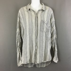 Lucky Brand Blouse Button Up Gray Lined Linen Blen